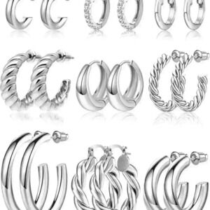 9 Pairs Hoop Earrings Set
